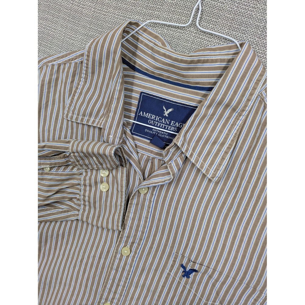 American Eagle Outfitters Shirt Mens XL Brown Stripe Long Sleeve Button Up
